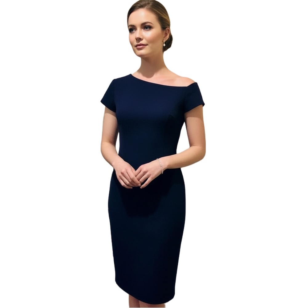 TRINA TURK SIGNSTURE Navy Blue Asymmetrical Pencil Dress Sz 2 NWOT
